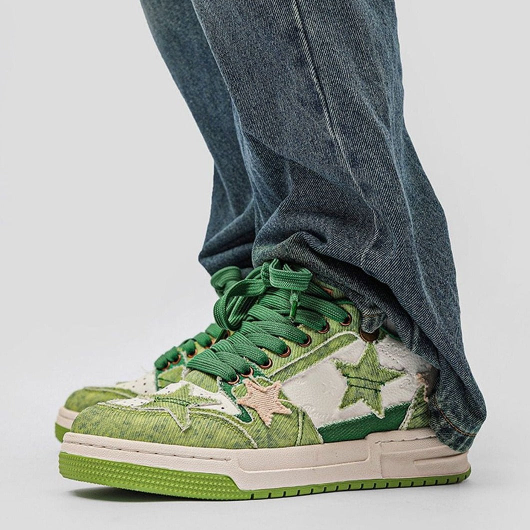 Puffsneakers | Avocado Green Star Skateboard Sneakers