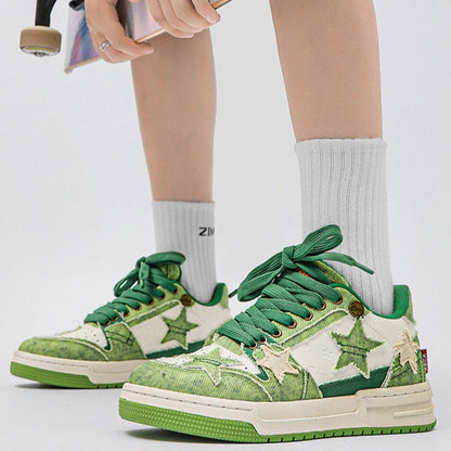 Puffsneakers | Avocado Green Star Skateboard Sneakers